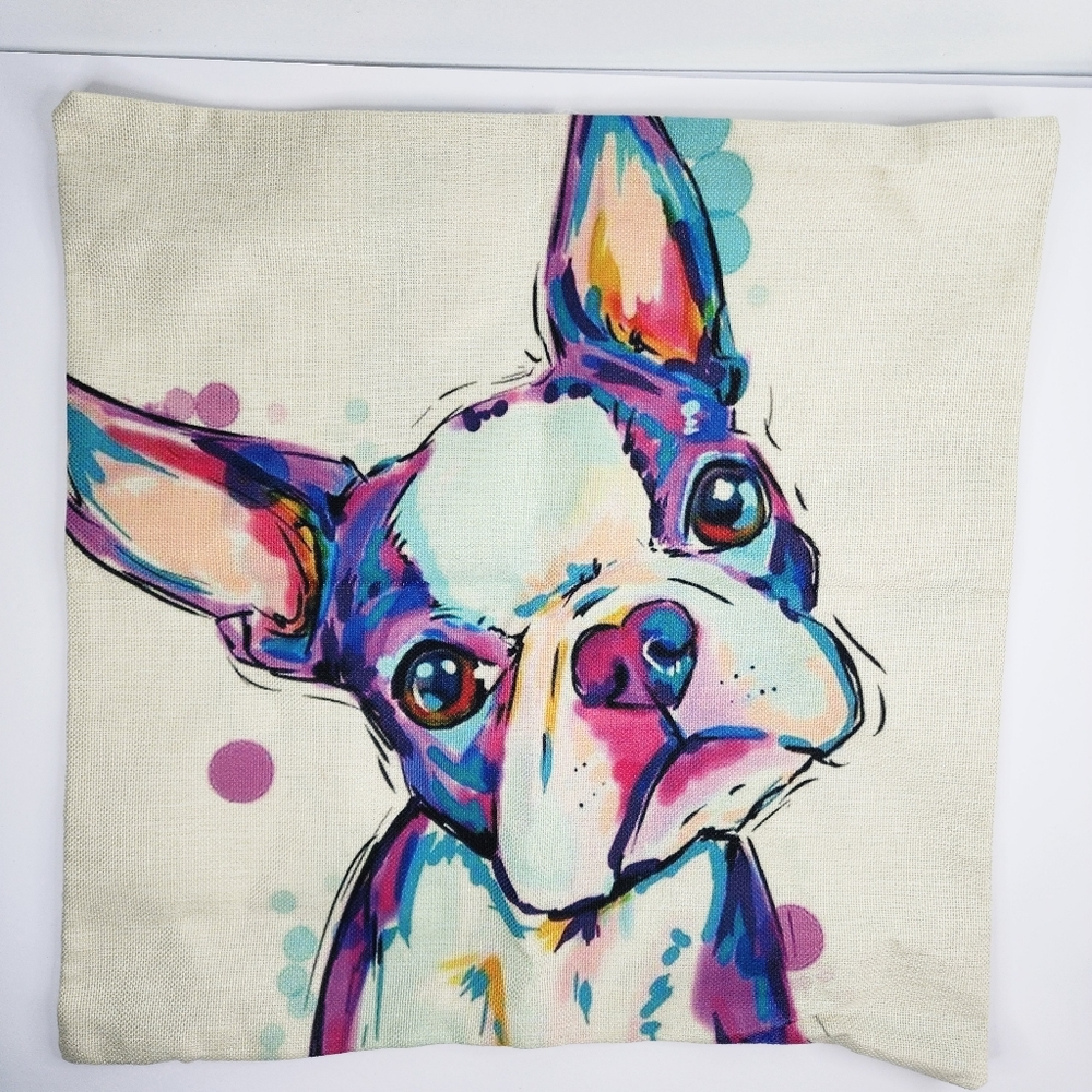 ***Only 1 Left***Double Sided Throw Pillow Cover. Water Color French Bulldog. - Picture 1 of 6